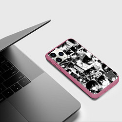 Чехол iPhone 11 Pro матовый Темнее чёрного паттерн, цвет: 3D-малиновый — фото 2