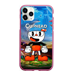 Чехол iPhone 11 Pro матовый Cuphead Красная чашечка, цвет: 3D-малиновый