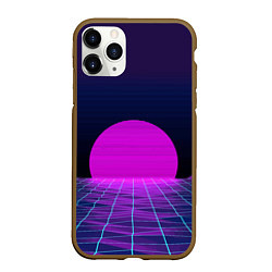Чехол iPhone 11 Pro матовый Закат розового солнца Vaporwave Психоделика, цвет: 3D-коричневый