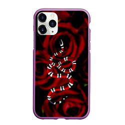 Чехол iPhone 11 Pro матовый Змея в Цветах Розы Snake Rose