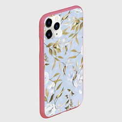 Чехол iPhone 11 Pro матовый Цветы Золотые Листья, цвет: 3D-малиновый — фото 2