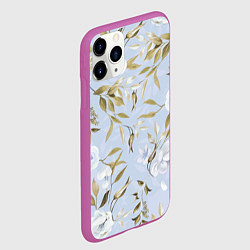 Чехол iPhone 11 Pro матовый Цветы Золотые Листья, цвет: 3D-фиолетовый — фото 2