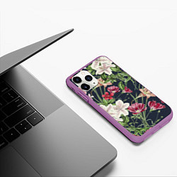 Чехол iPhone 11 Pro матовый Цветы Розовые, цвет: 3D-фиолетовый — фото 2