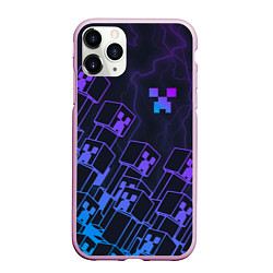 Чехол iPhone 11 Pro матовый Minecraft CREEPER NEON, цвет: 3D-розовый