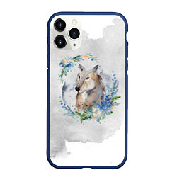 Чехол iPhone 11 Pro матовый Волк в венке, цвет: 3D-тёмно-синий