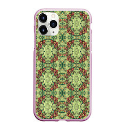 Чехол iPhone 11 Pro матовый Зеленые и коричневые узоры, цвет: 3D-розовый