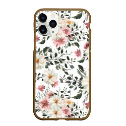 Чехол iPhone 11 Pro матовый Цветы Акварельно-Белые