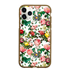 Чехол iPhone 11 Pro матовый Узор из летних роз Summer Roses Pattern, цвет: 3D-коричневый