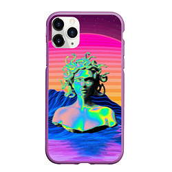 Чехол iPhone 11 Pro матовый Gorgon Medusa Vaporwave Neon Mountains