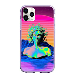 Чехол iPhone 11 Pro матовый Gorgon Medusa Vaporwave Neon Mountains