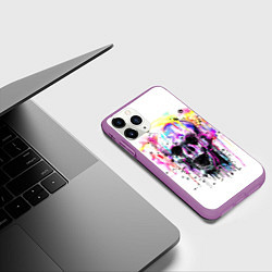 Чехол iPhone 11 Pro матовый Череп - акварель, цвет: 3D-фиолетовый — фото 2
