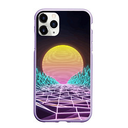Чехол iPhone 11 Pro матовый Vaporwave Закат солнца в горах Neon