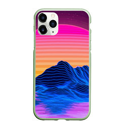 Чехол iPhone 11 Pro матовый Vaporwave Mountains Психоделика Неон, цвет: 3D-салатовый