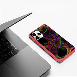 Чехол iPhone 11 Pro матовый Deep black space and wormholes, цвет: 3D-красный — фото 2