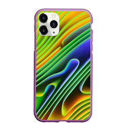 Чехол iPhone 11 Pro матовый Цветные неоновые полосы Абстракция Color neon patt