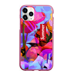 Чехол iPhone 11 Pro матовый Красочный летний цветочный паттерн Summer color pa, цвет: 3D-малиновый