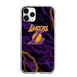 Чехол iPhone 11 Pro матовый Лейкерс Lakers яркие молнии