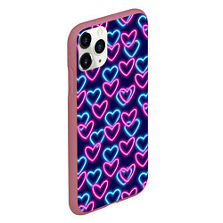 Чехол iPhone 11 Pro матовый Неоновые сердца, паттерн, цвет: 3D-малиновый — фото 2
