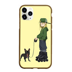 Чехол iPhone 11 Pro матовый Девочка и собака-улыбака, цвет: 3D-коричневый