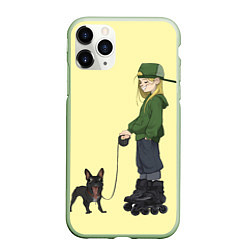 Чехол iPhone 11 Pro матовый Девочка и собака-улыбака, цвет: 3D-салатовый