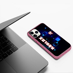 Чехол iPhone 11 Pro матовый ROBLOX неоновые кубики, цвет: 3D-малиновый — фото 2