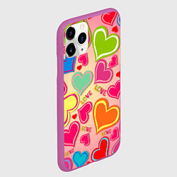 Чехол iPhone 11 Pro матовый ЛЮБОВНЫЕ СЕРДЕЧКИ LOVE HEARTS, цвет: 3D-фиолетовый — фото 2