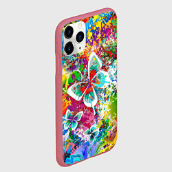 Чехол iPhone 11 Pro матовый Яркое безумие Бабочки, кляксы, граффити, цвет: 3D-малиновый — фото 2