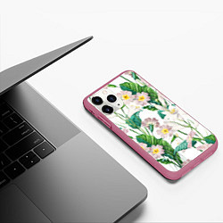 Чехол iPhone 11 Pro матовый Цветы Лилии На Белом Фоне, цвет: 3D-малиновый — фото 2