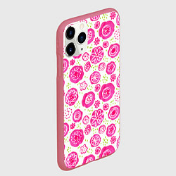 Чехол iPhone 11 Pro матовый Яркие розовые цветы в дудл стиле, абстракция, цвет: 3D-малиновый — фото 2
