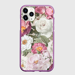 Чехол iPhone 11 Pro матовый Цветы Розовый Сад Пион и Роз, цвет: 3D-фиолетовый