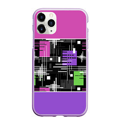 Чехол iPhone 11 Pro матовый Розово-фиолетовый геометрические фигуры и полосы, цвет: 3D-сиреневый