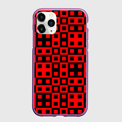 Чехол iPhone 11 Pro матовый ТЕКСТУРНЫЕ КРАСНО ЧЕРНЫЕ КВАДРАТЫ, цвет: 3D-фиолетовый