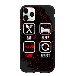 Чехол iPhone 11 Pro матовый Eat, Sleep, Mass Effect, Repeat