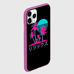 Чехол iPhone 11 Pro матовый Неоновые пальмы Иероглифы Neon Palm Tree, цвет: 3D-фиолетовый — фото 2
