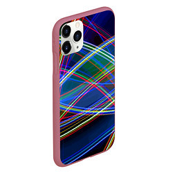 Чехол iPhone 11 Pro матовый Разноцветные неоновые линии Абстракция Multicolore, цвет: 3D-малиновый — фото 2