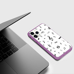 Чехол iPhone 11 Pro матовый Нотные Знаки Черные на Белом, цвет: 3D-фиолетовый — фото 2