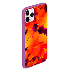 Чехол iPhone 11 Pro матовый НЕОНОВЫЕ ГРАДИЕНТНЫЕ 3D гексаэдры, цвет: 3D-фиолетовый — фото 2