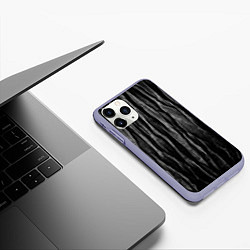 Чехол iPhone 11 Pro матовый Полосы чорные серые роизвольные random black strip, цвет: 3D-светло-сиреневый — фото 2