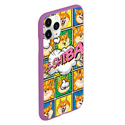 Чехол iPhone 11 Pro матовый Pop art shiba inu, цвет: 3D-фиолетовый — фото 2