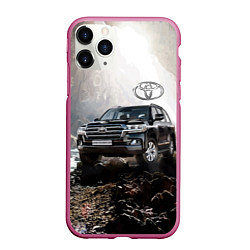 Чехол iPhone 11 Pro матовый Toyota Land Cruiser 200 в пещере со скальными рису, цвет: 3D-малиновый