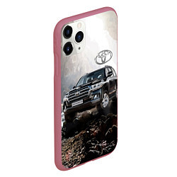 Чехол iPhone 11 Pro матовый Toyota Land Cruiser 200 в пещере со скальными рису, цвет: 3D-малиновый — фото 2