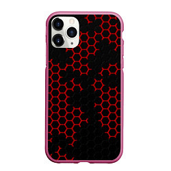 Чехол iPhone 11 Pro матовый НАНОКОСТЮМ Black and Red Hexagon Гексагоны, цвет: 3D-малиновый