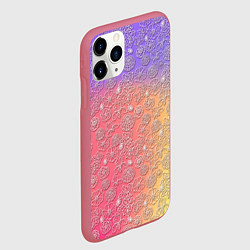 Чехол iPhone 11 Pro матовый Белые цветы на цветном фоне, цвет: 3D-малиновый — фото 2