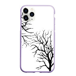 Чехол iPhone 11 Pro матовый Черные ветки деревьев на белом фоне, цвет: 3D-светло-сиреневый