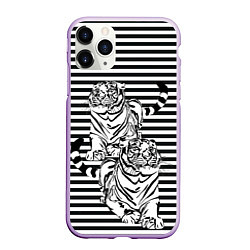 Чехол iPhone 11 Pro матовый Боевой тигр, цвет: 3D-сиреневый
