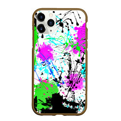 Чехол iPhone 11 Pro матовый Неоновые разноцветные пятна и брызги красок