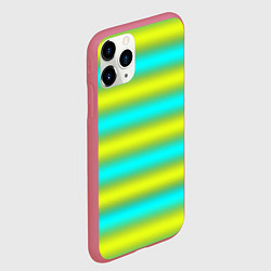 Чехол iPhone 11 Pro матовый Бирюзово-желтые неоновые полосы, цвет: 3D-малиновый — фото 2