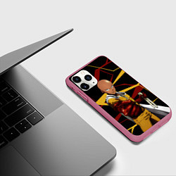 Чехол iPhone 11 Pro матовый One Punch Man - Сайтама-аниме, цвет: 3D-малиновый — фото 2