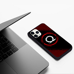 Чехол iPhone 11 Pro матовый Символ God of War и краска вокруг на темном фоне, цвет: 3D-черный — фото 2