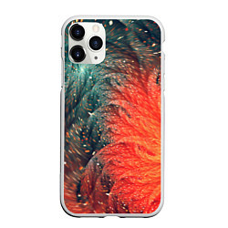 Чехол iPhone 11 Pro матовый Зеленые и оранжевые завихрения, цвет: 3D-белый